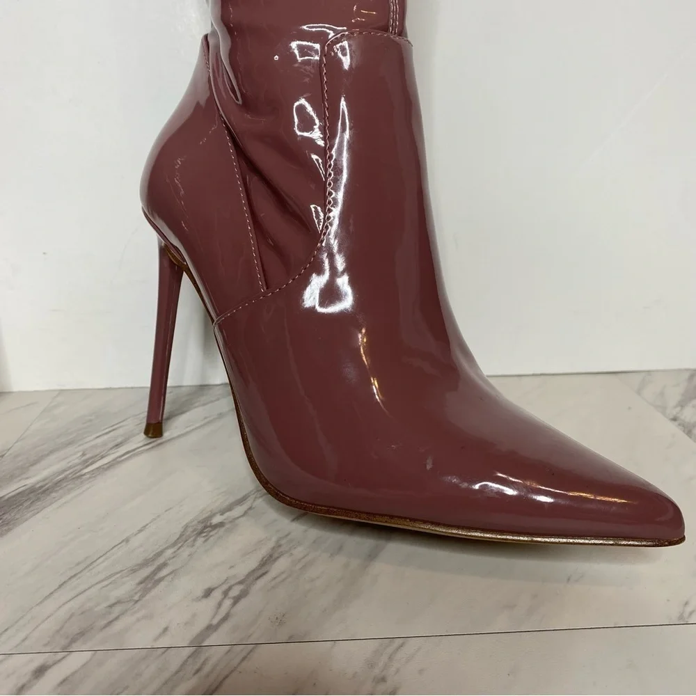 Steve Madden Viktory Pink Patent Faux Leather Over The Knee Boot 7 1/2